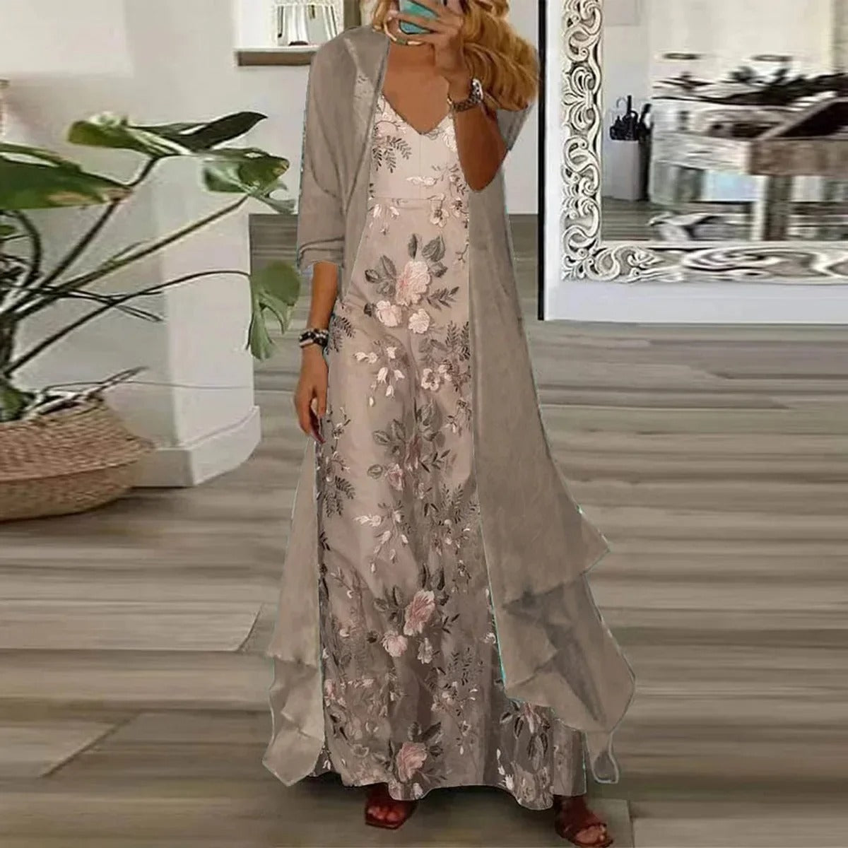 Chic Digital Print Crop & Chiffon Set