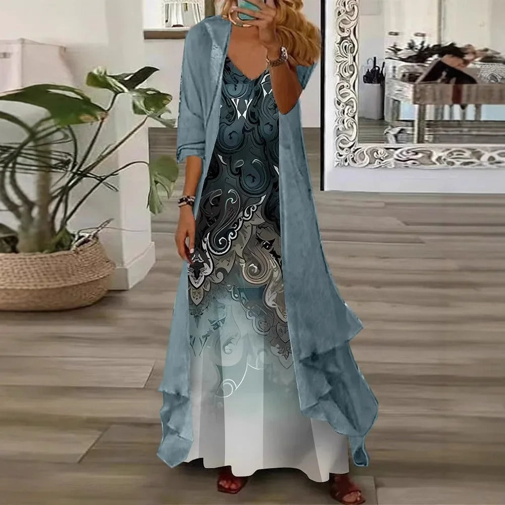 Chic Digital Print Crop & Chiffon Set