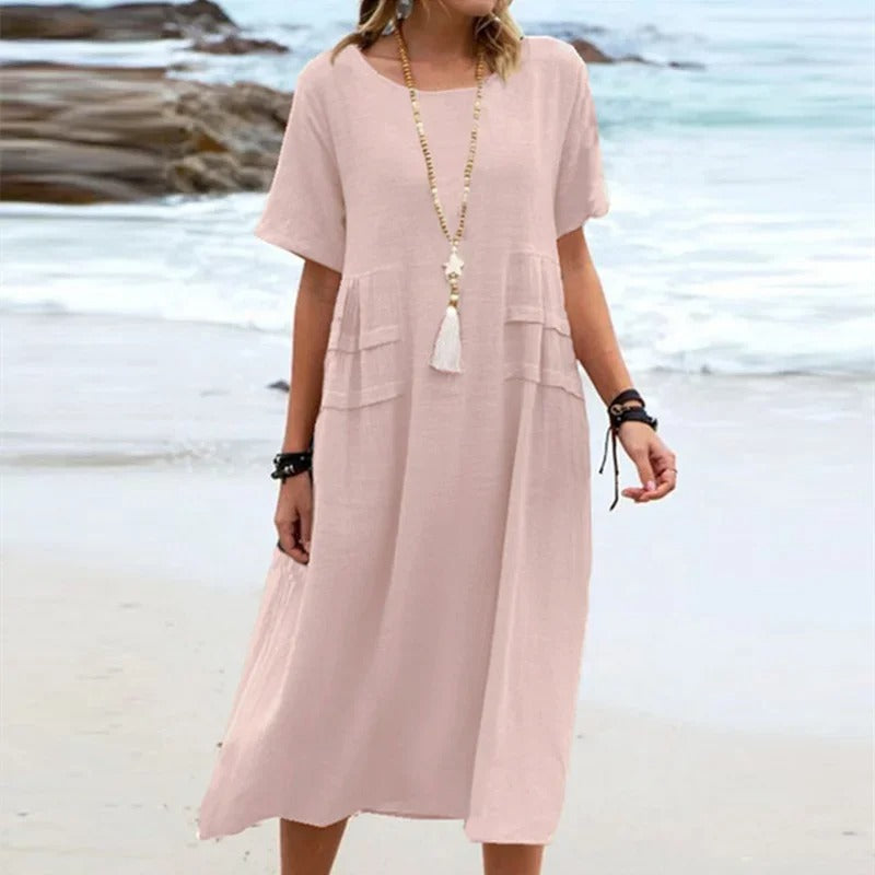 Simple Solid Cotton Linen Dress