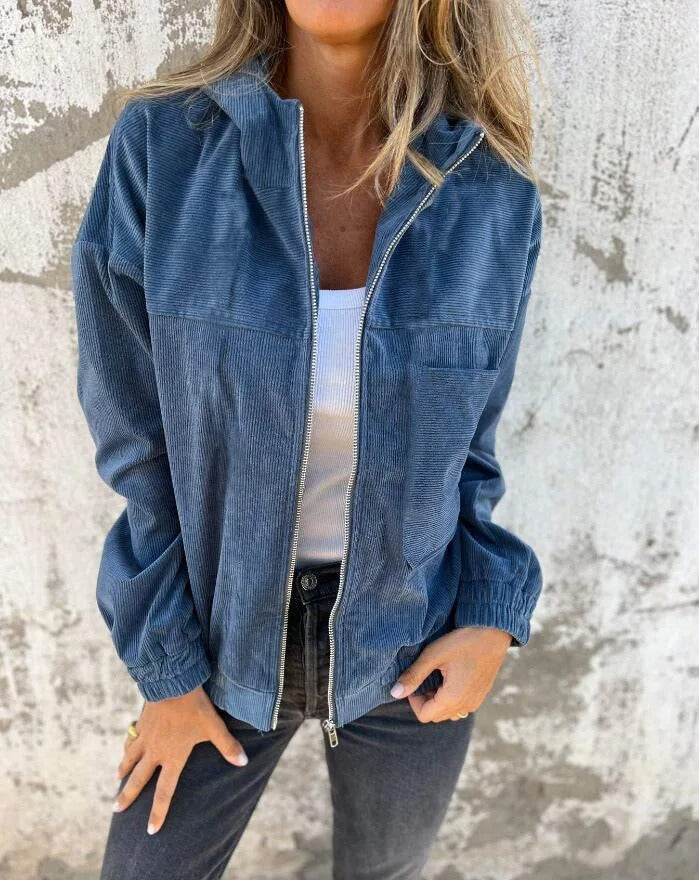 Cozy Cord Hooded Zip-Up Corduroy Jacket