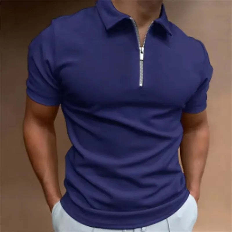 Men's Zipper Solid Polo Tee