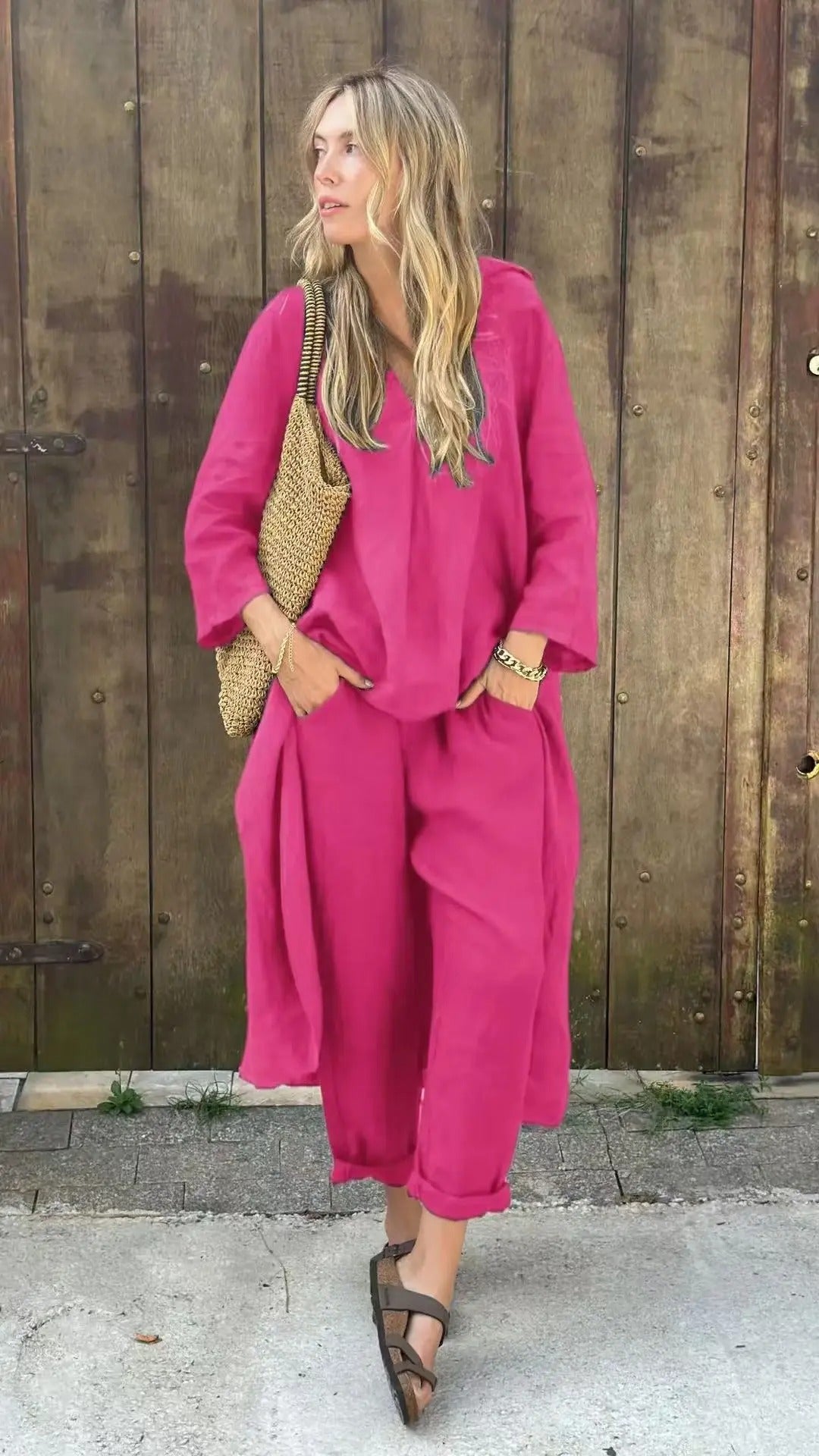 Modern Grace V-Neck Pants Set