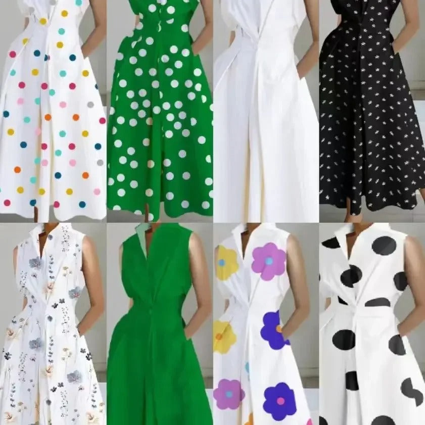 Polka Dot V Neck Fishtail Dress