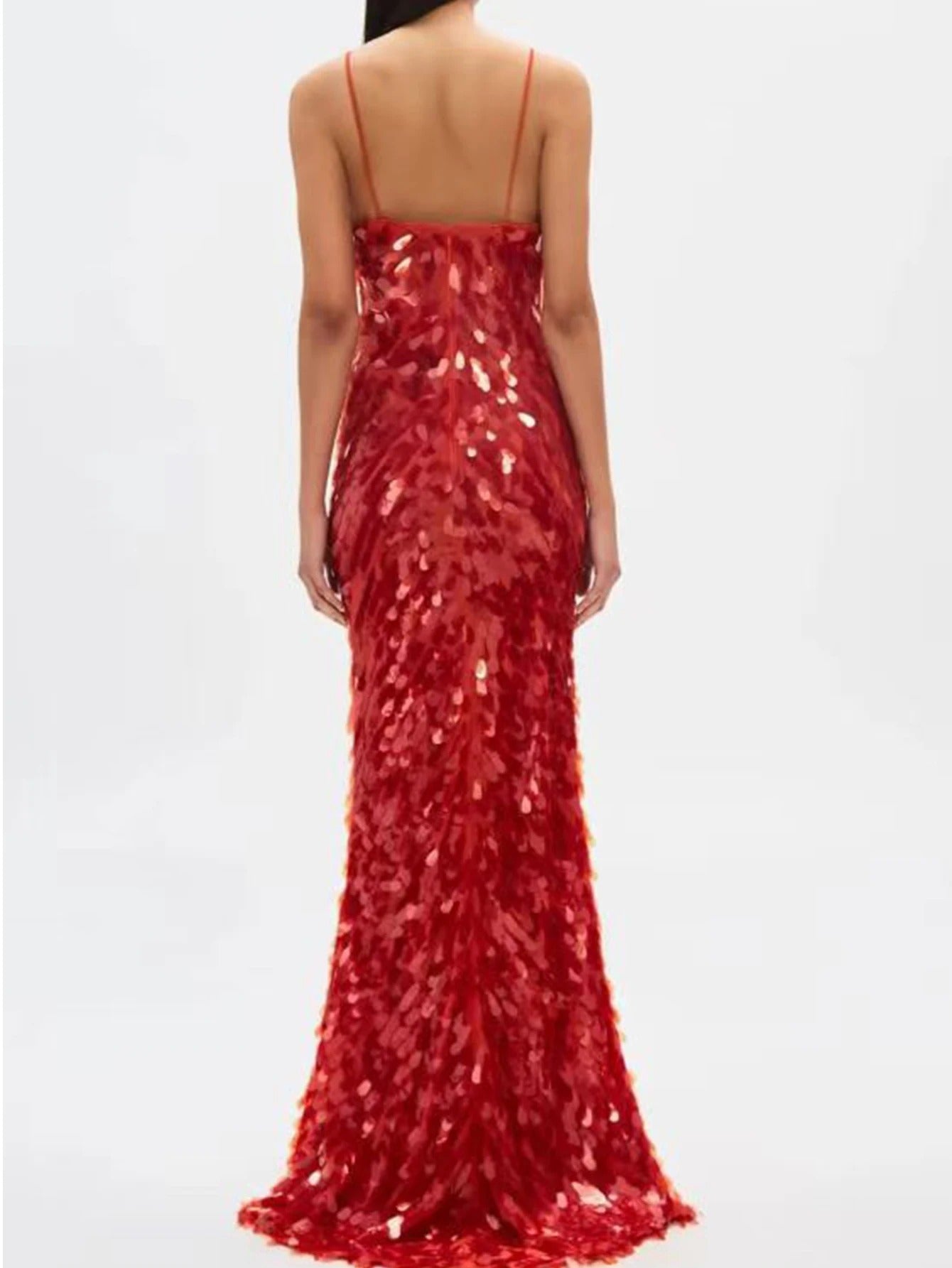Red Sequin Backless Maxi Dress