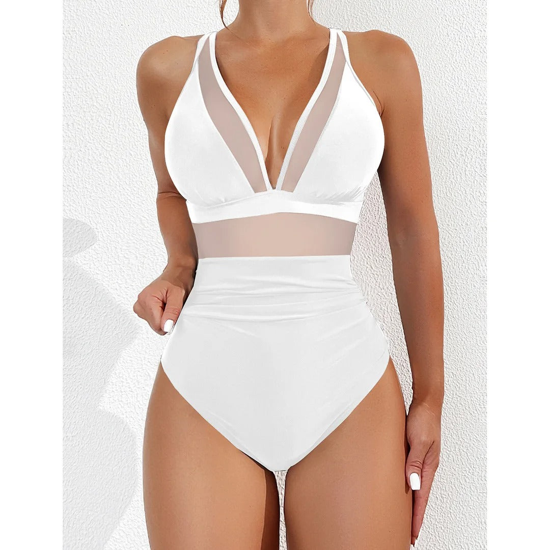 Sheer V-Neck One-Piece