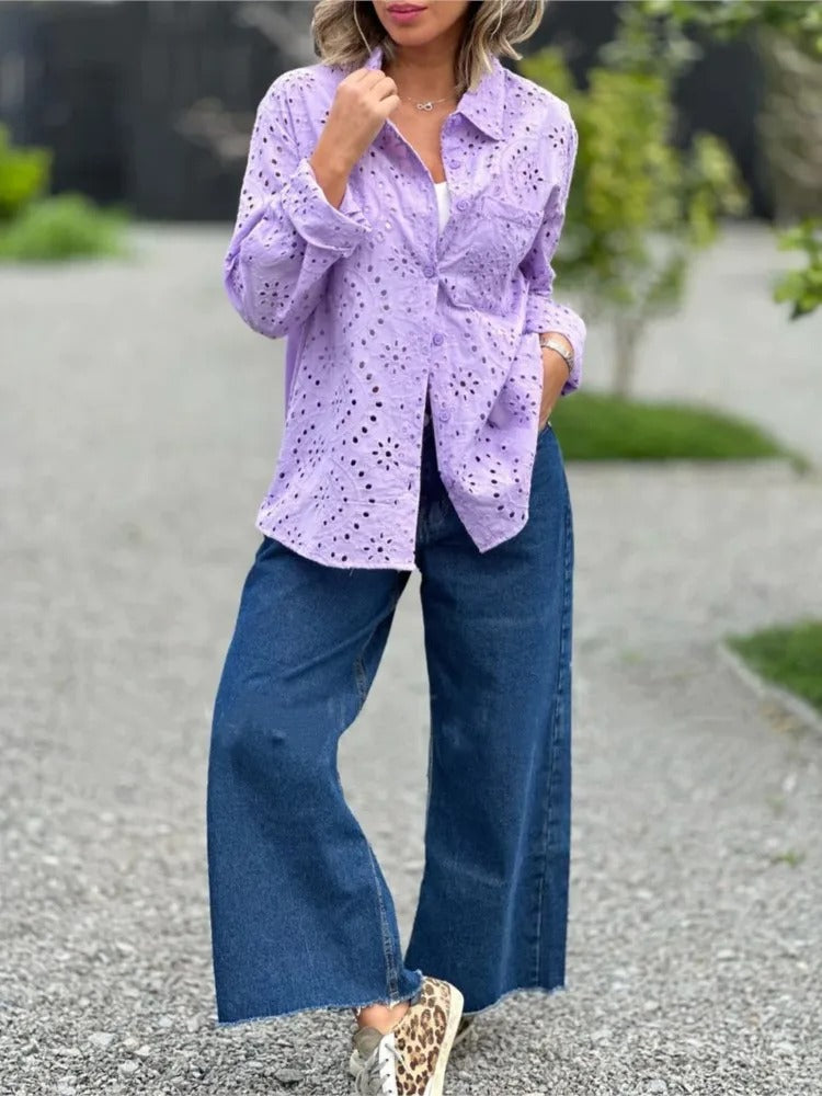 Elegant Hollow Out Long Sleeve Shirt
