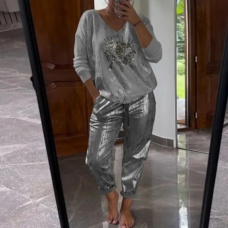 Gold Eye Print Glittery Set