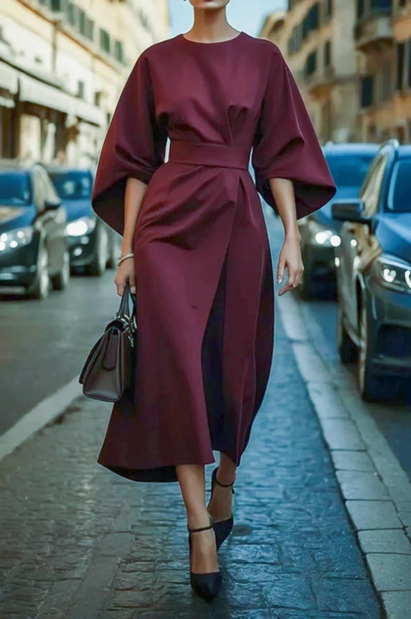 Chic Women’s Solid Color Bat Sleeve Dress