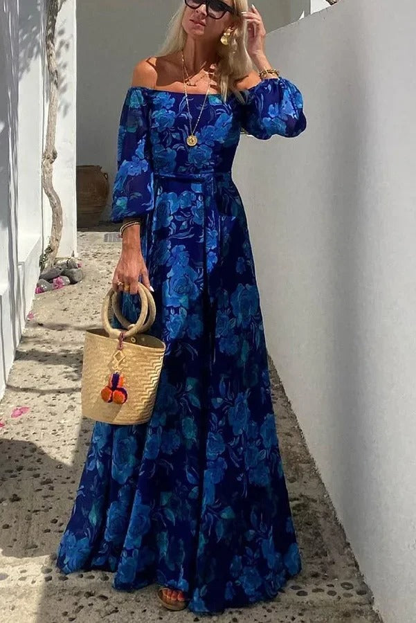 Hots weet Blue Off-Shoulder Swing Dress