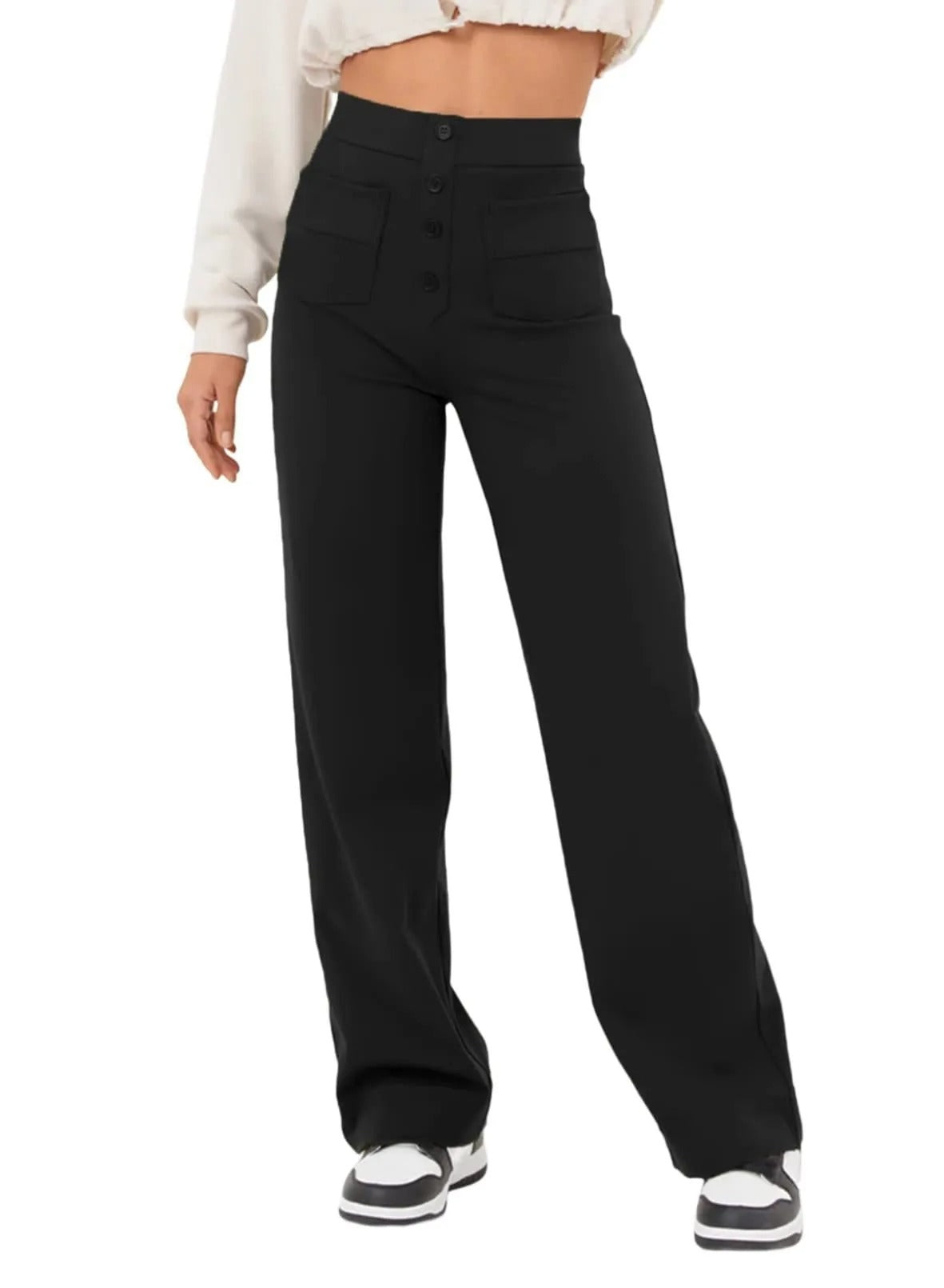 Buttoned Straight-Leg Cargo Pants