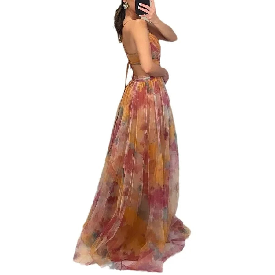 Women's Mesh Print Slim Dress