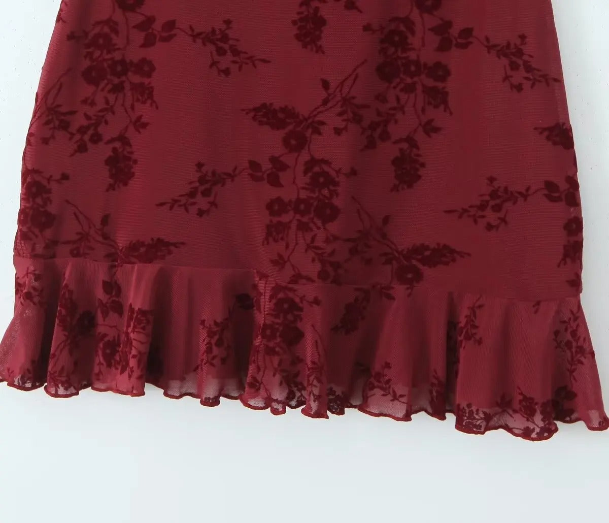 Vintage Floral Burgundy Mini Dress