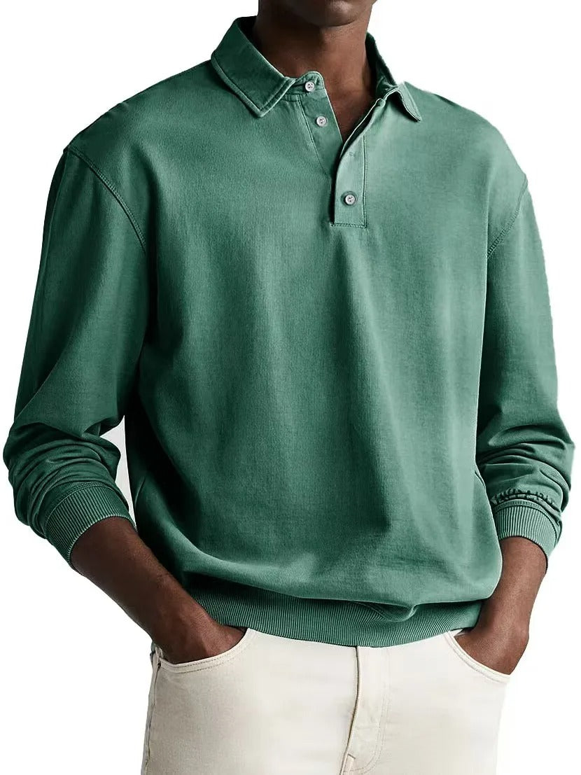 Men’s Long Sleeve Business Casual Cotton Polo