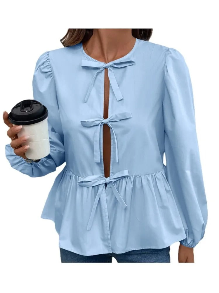 Bow Tie Puff Sleeve Blouse