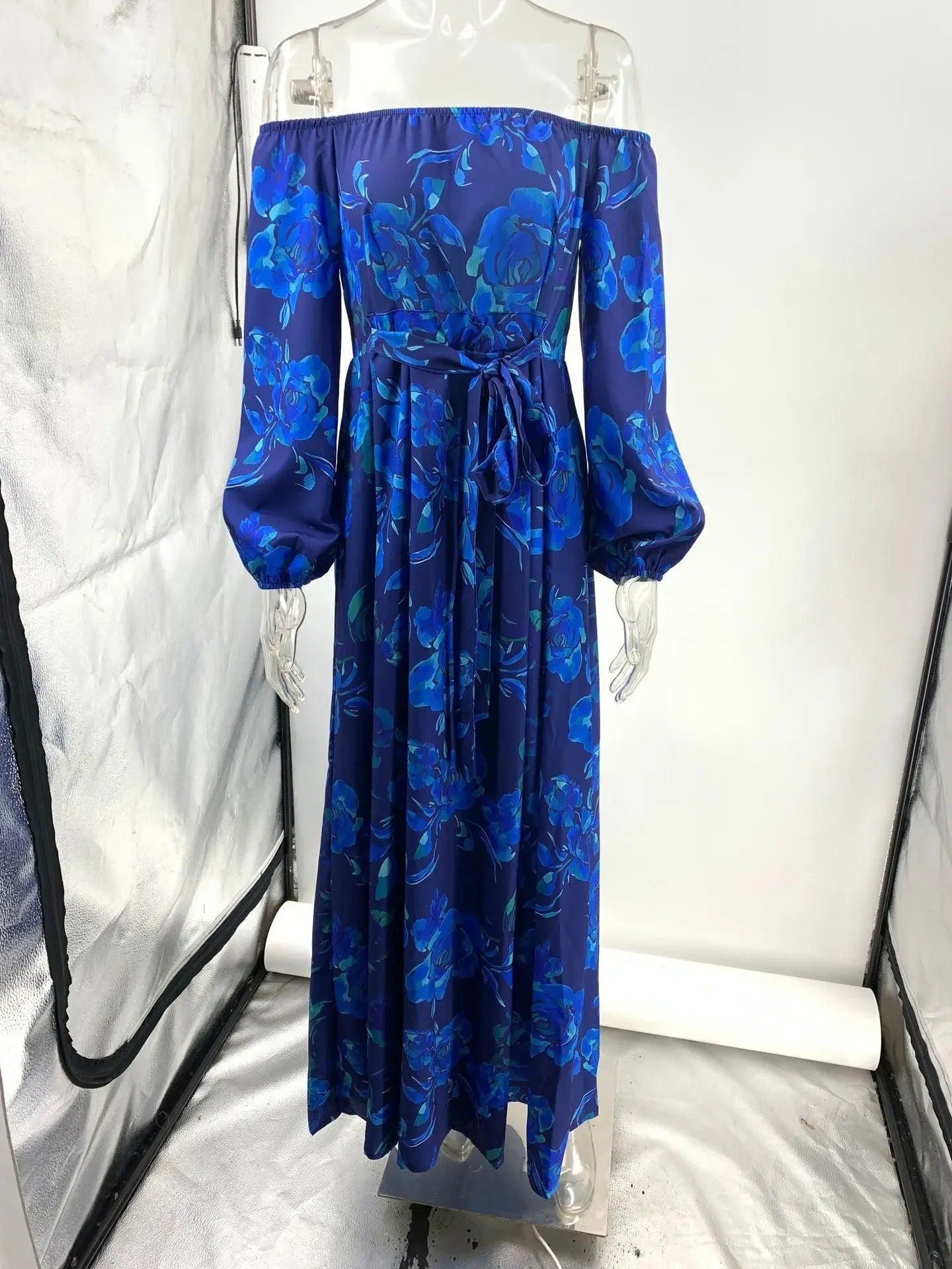 Hots weet Blue Off-Shoulder Swing Dress