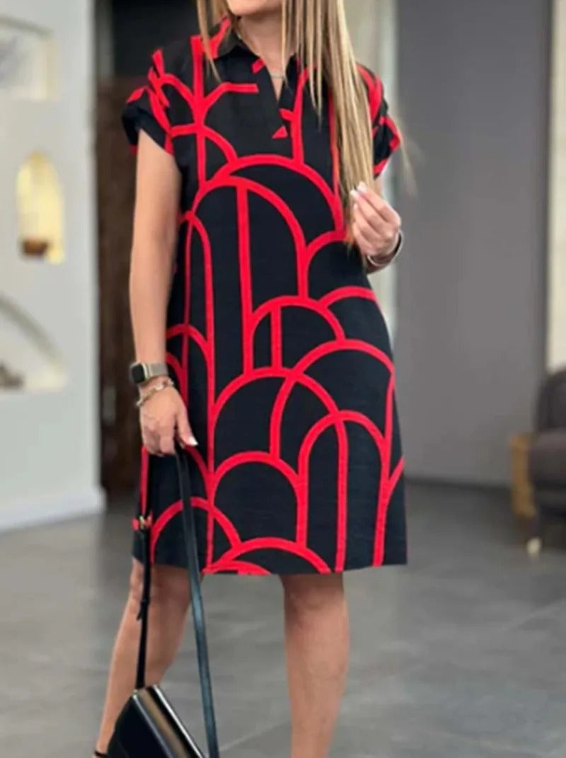Elegant Summer V-Neck Printed Dress with Pockets