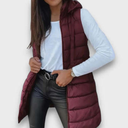Solid Color Hooded Quilted Zipper Cotton Vest Coat
