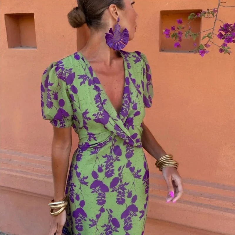 Women's Boho Floral V-Neck Dress