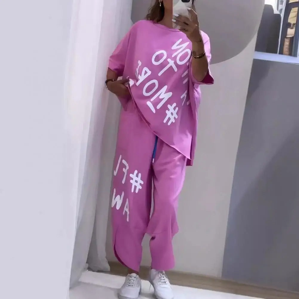Summer Vibe Letter Print Tracksuit Set
