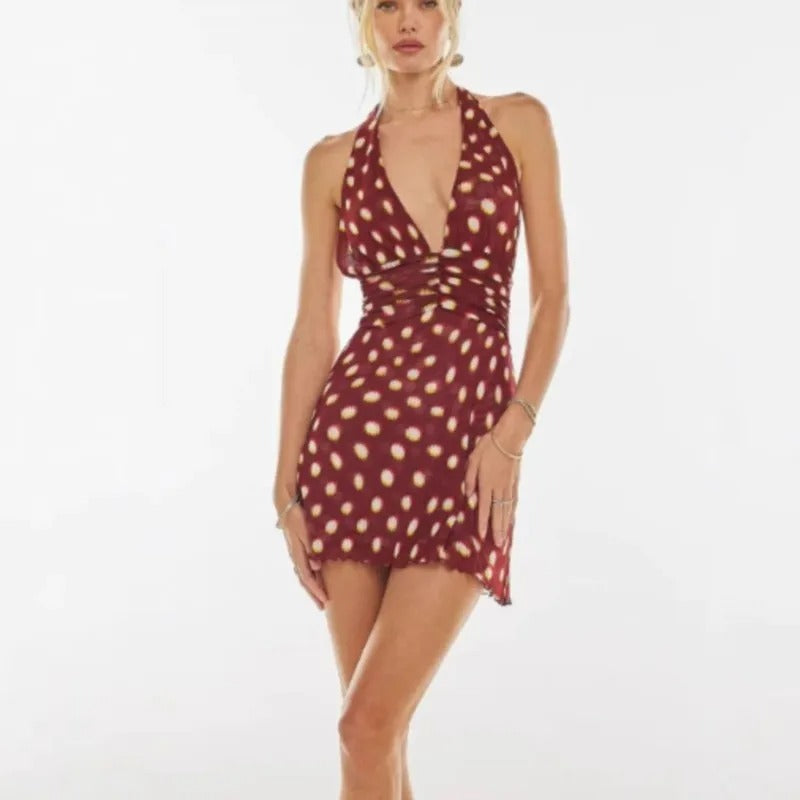 Polka Dot Deep V Mini Dress