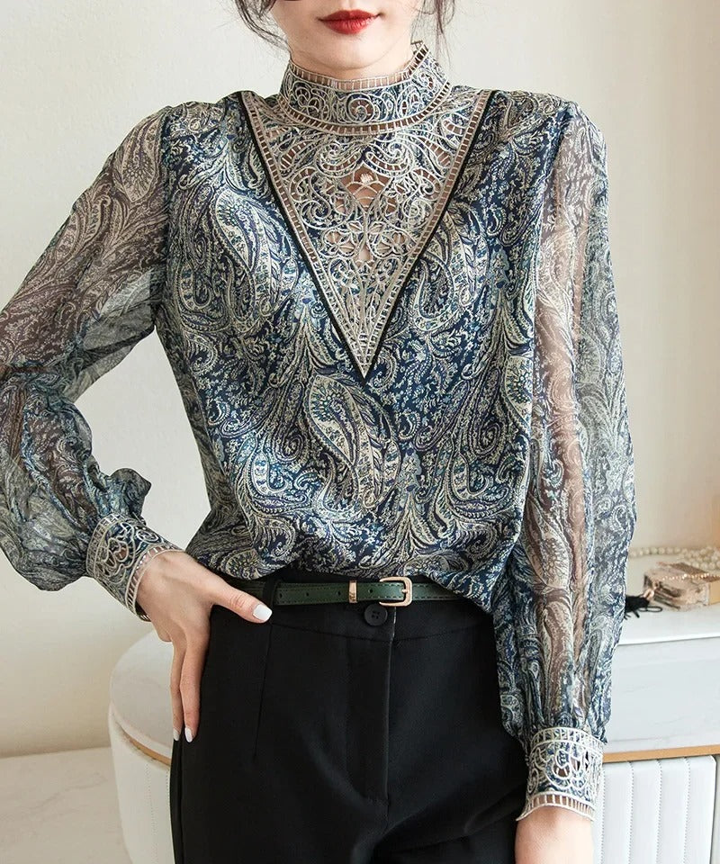 Embroidered Silk Lantern Shirt