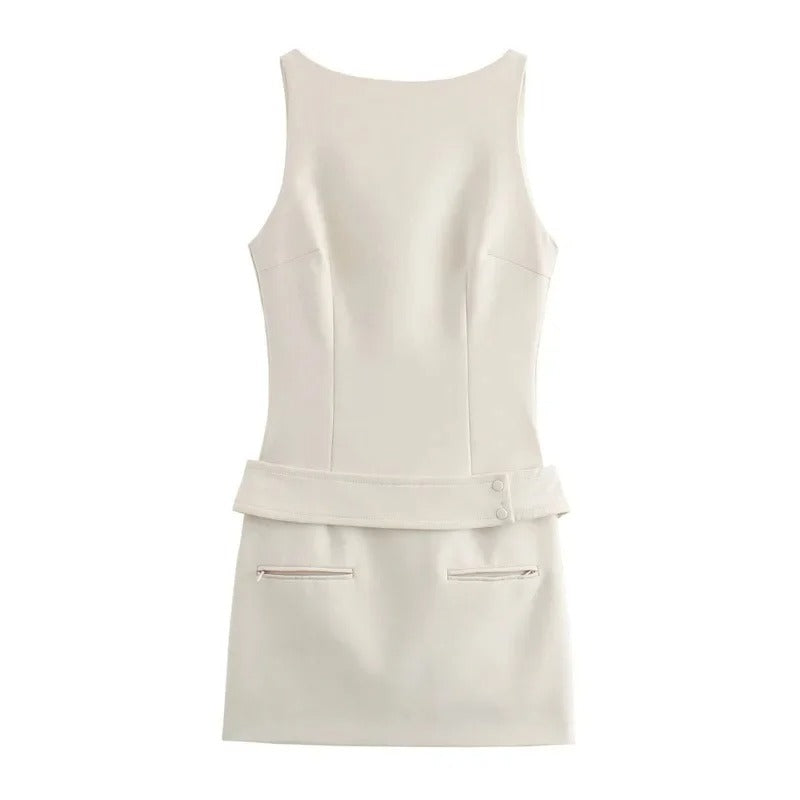 Chic Belted Sleeveless Cropped Dress