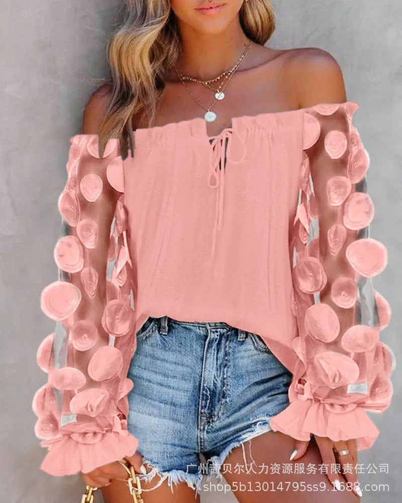 Ruffle Edge Long Sleeve Blouse