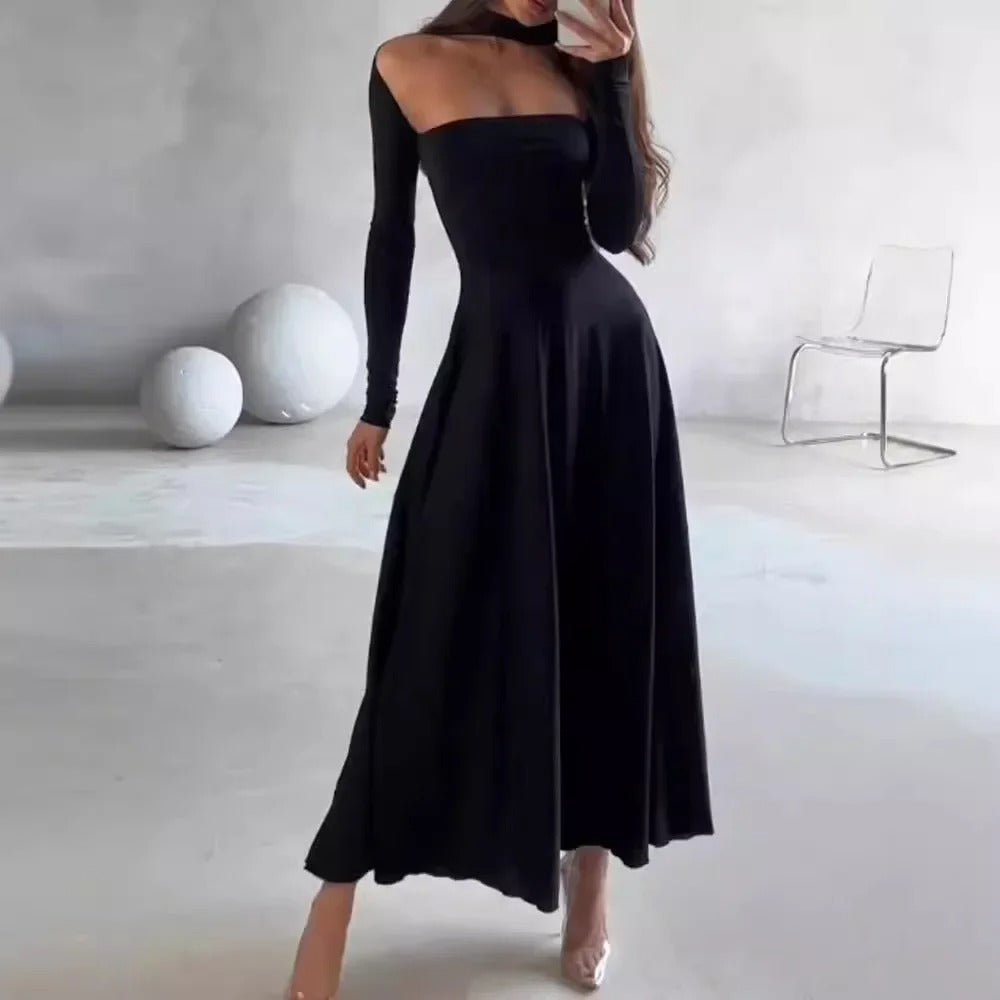 Sleek Grace Flared Maxi Dress