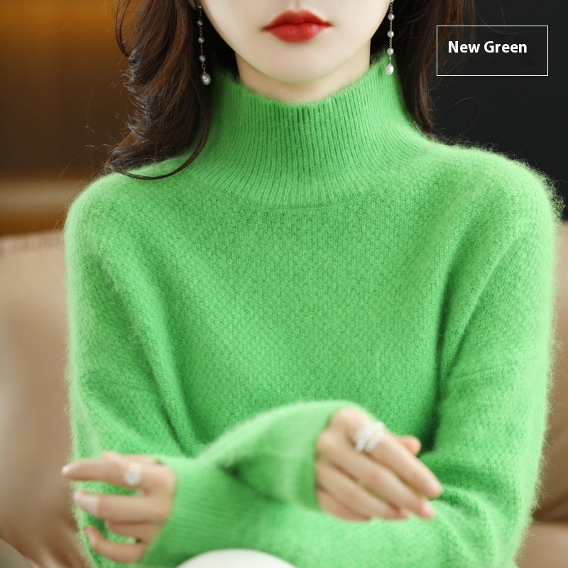 Mink Sweater Women's Half Turtleneck Loose Thick Short