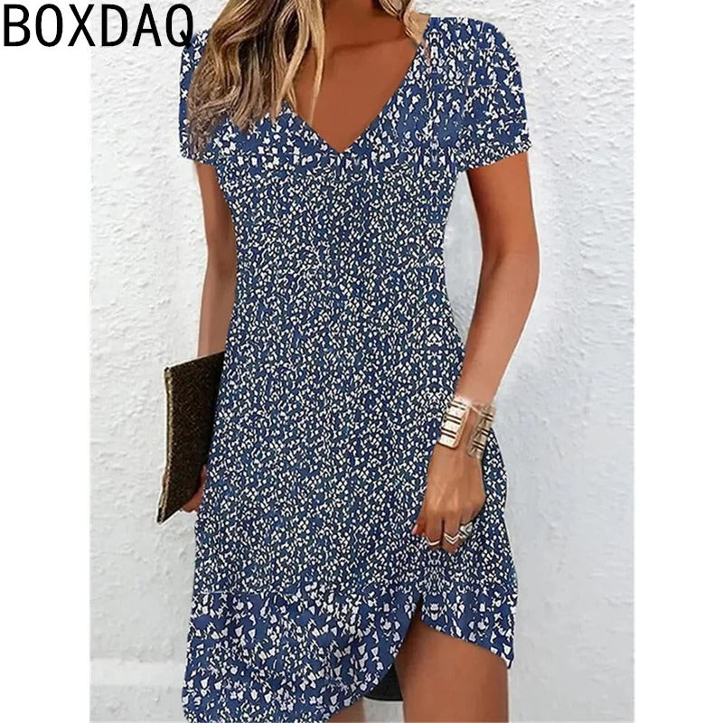Vintage Floral V-Neck Summer Dress