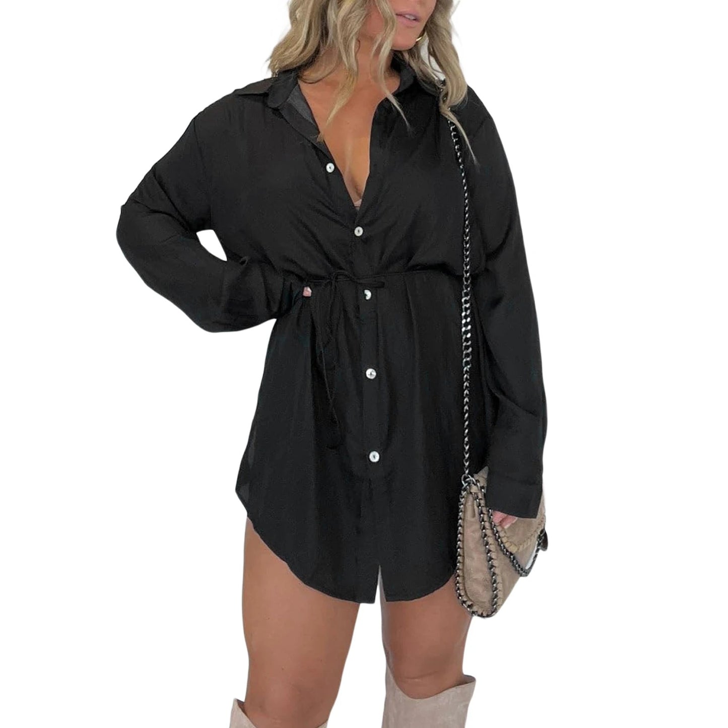 Velvet Diamond Button Shirt Jumpsuit