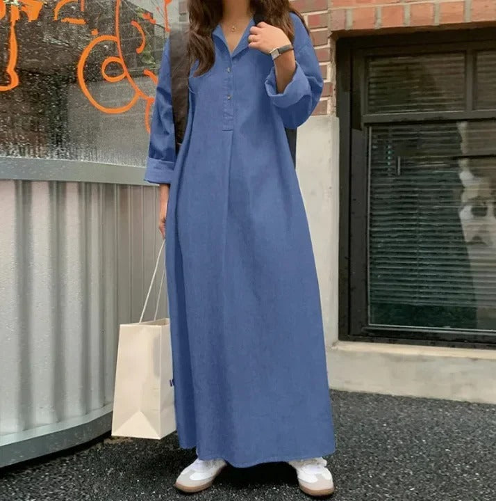 Oversized Korean Denim Maxi Dress