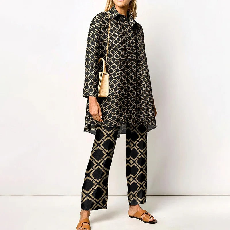 Vintage Print Loose Two-Piece Set