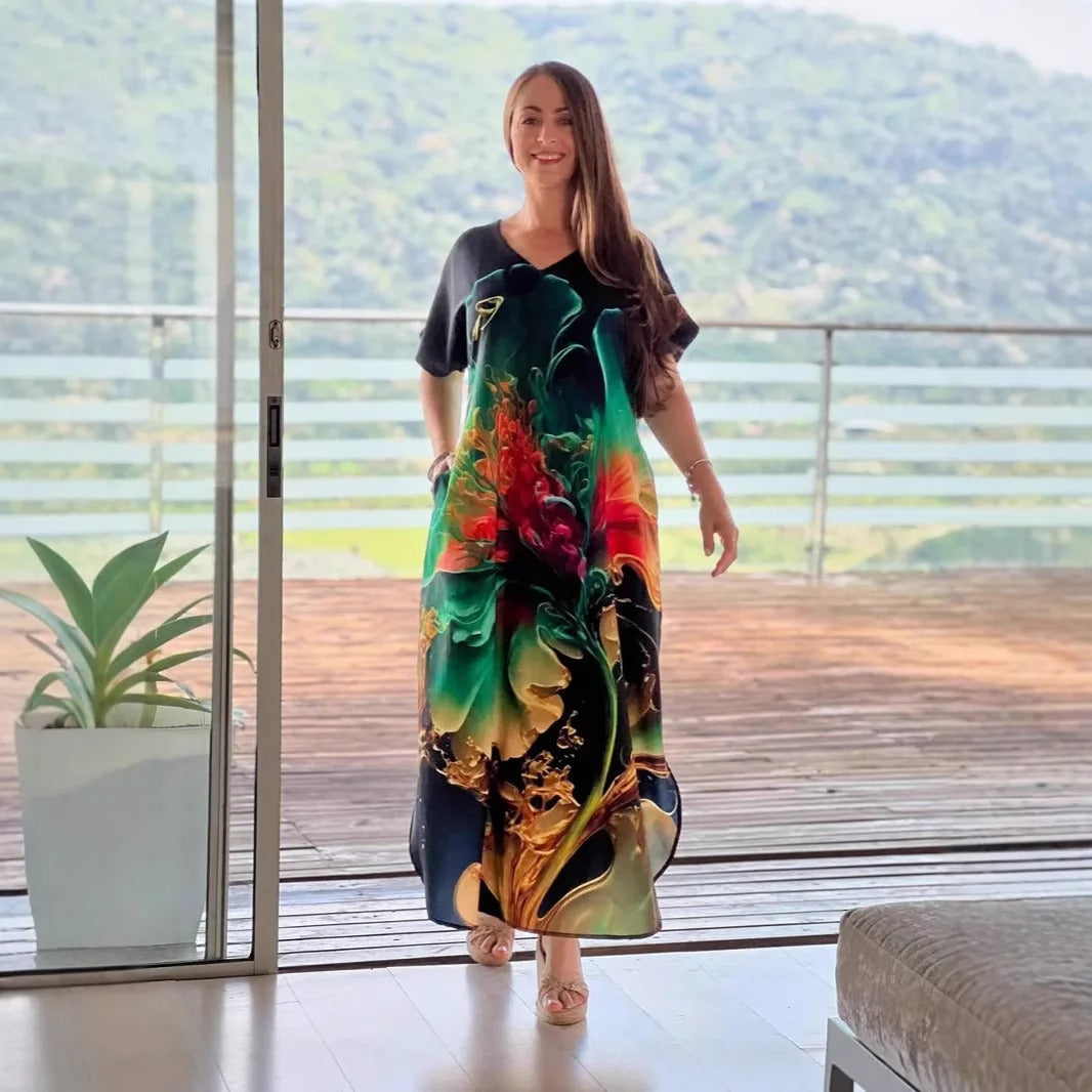 Bohemian V Neck Floral Maxi Dress