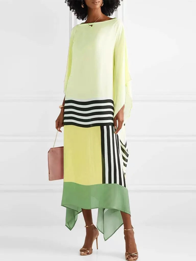 Elegant Boho Striped Patchwork Maxi Dress
