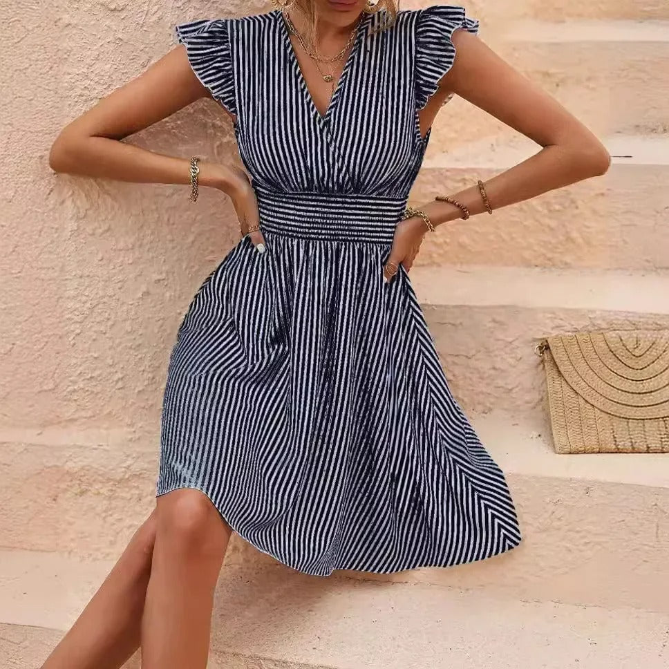 Striped Butterfly Sleeve Dress