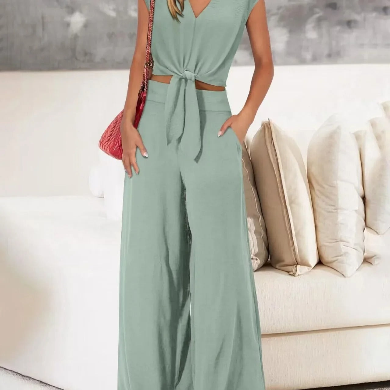 Women's Summer Belted 2-Piece Set