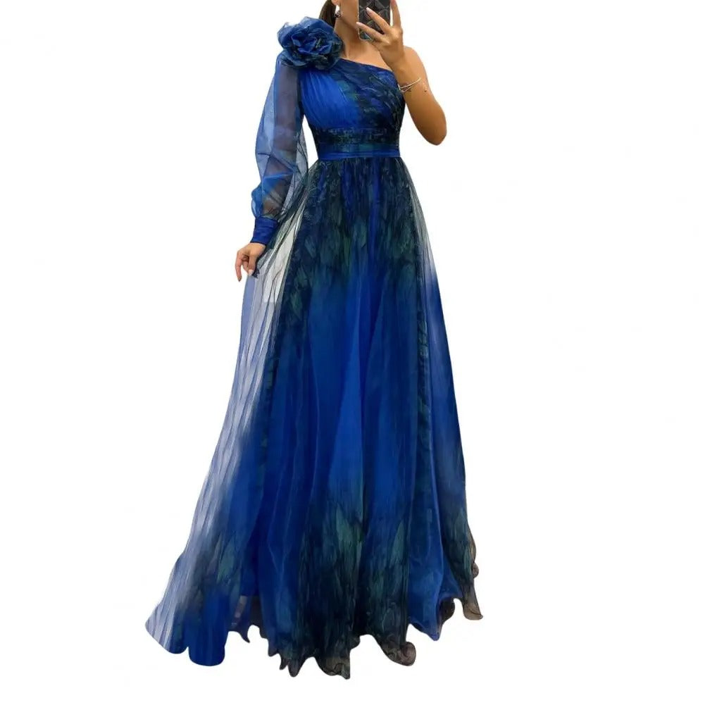 Elegant One-Shoulder Pleated Evening Gown