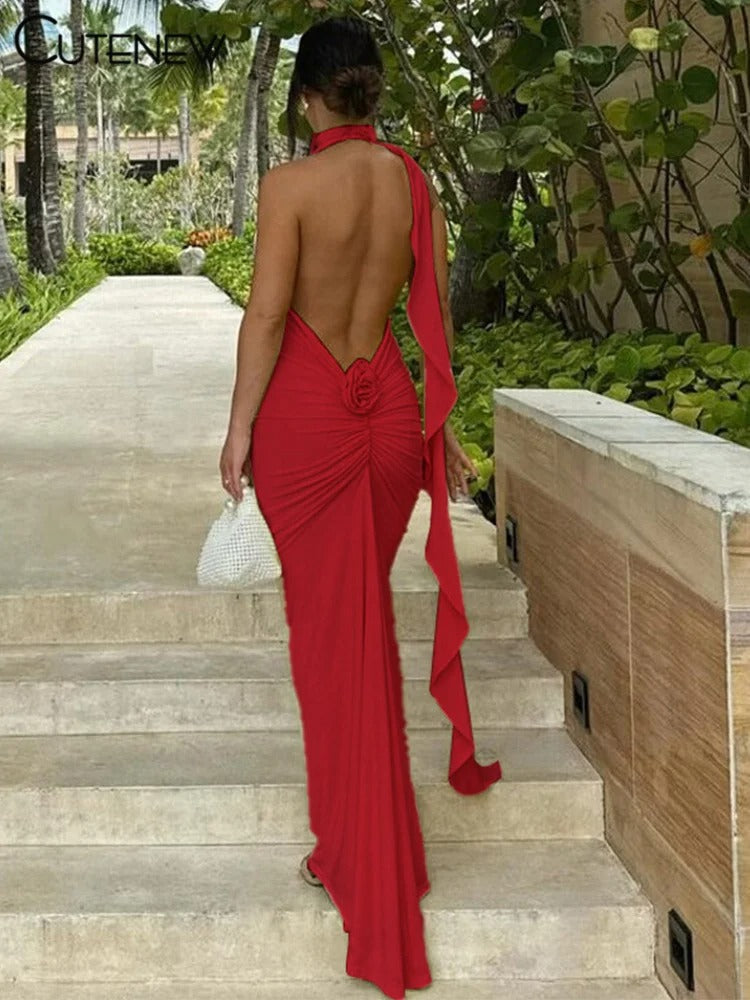Elegant Halter Backless Maxi Dress