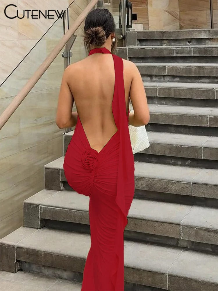 Elegant Halter Backless Maxi Dress