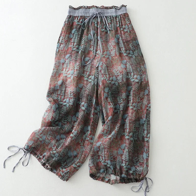 Cotton Linen Printed Slim Fit Pants