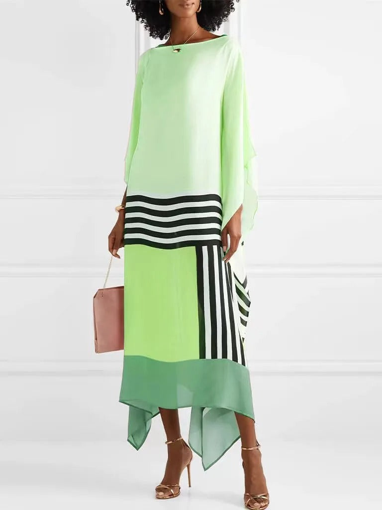 Elegant Boho Striped Patchwork Maxi Dress