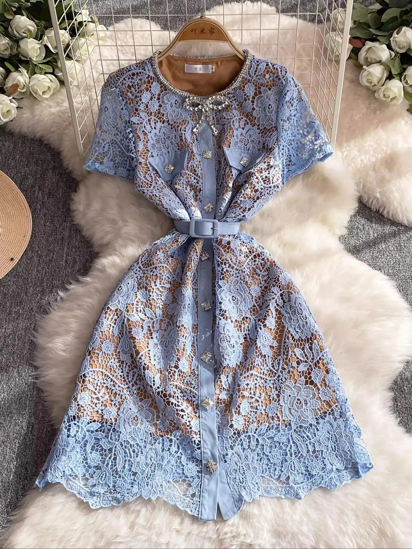 Crystal Bloom Lace Party Dress