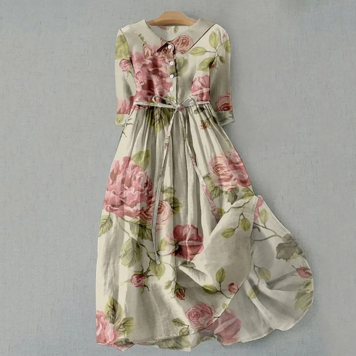 Elegant Bloom Cinched Waist Midi Dress