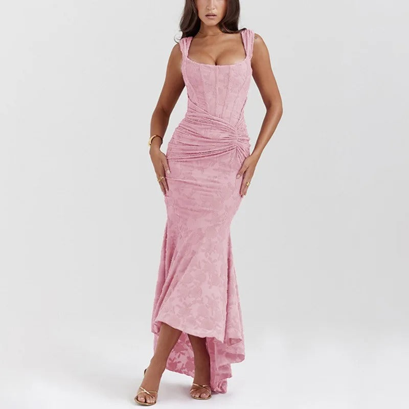 Elegant Backless Pleated Evening Dress