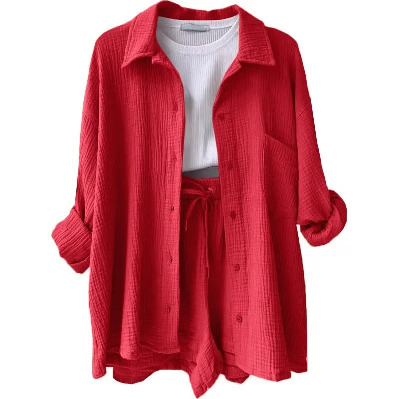 Two-Piece Button Up - Shorts & Vest Blouse
