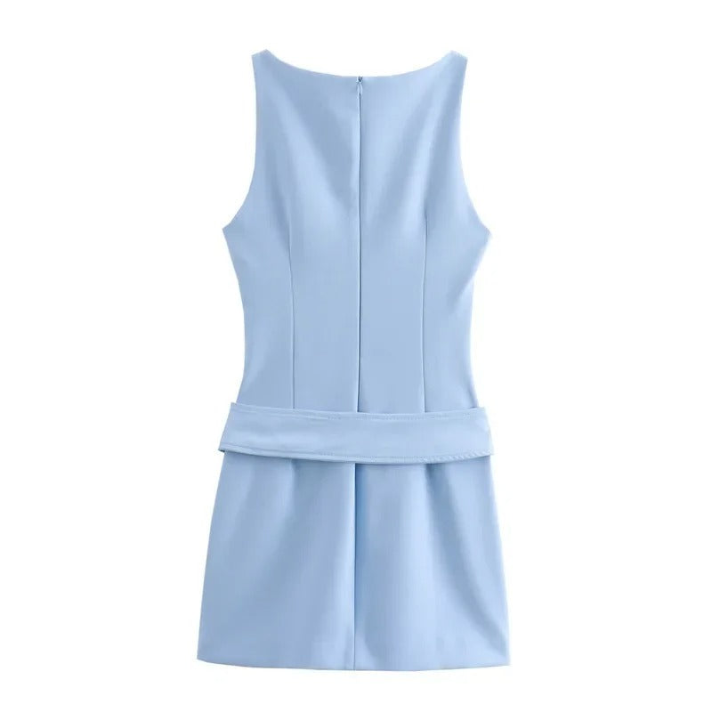 Chic Belted Sleeveless Cropped Dress