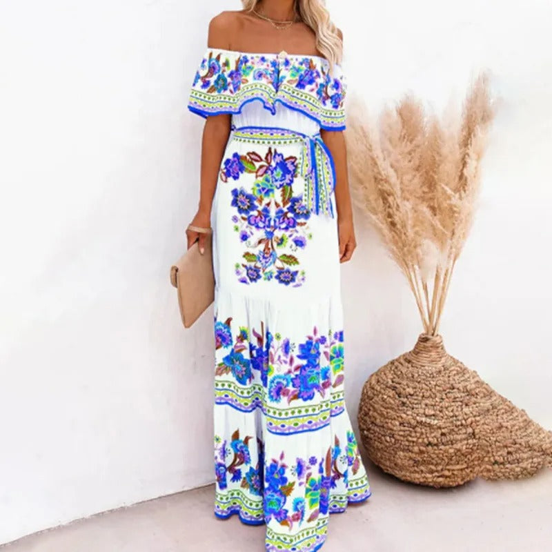 Red Bloom One-Shoulder Swing Dress