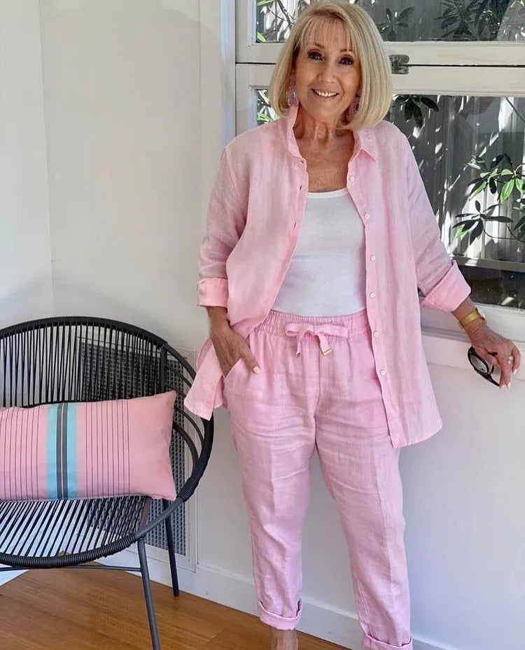 Cotton Linen Button Shirt & Pants Set