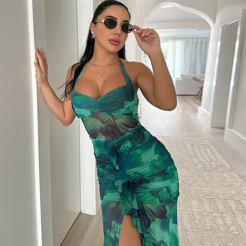 Flawless Backless Green Party Gown